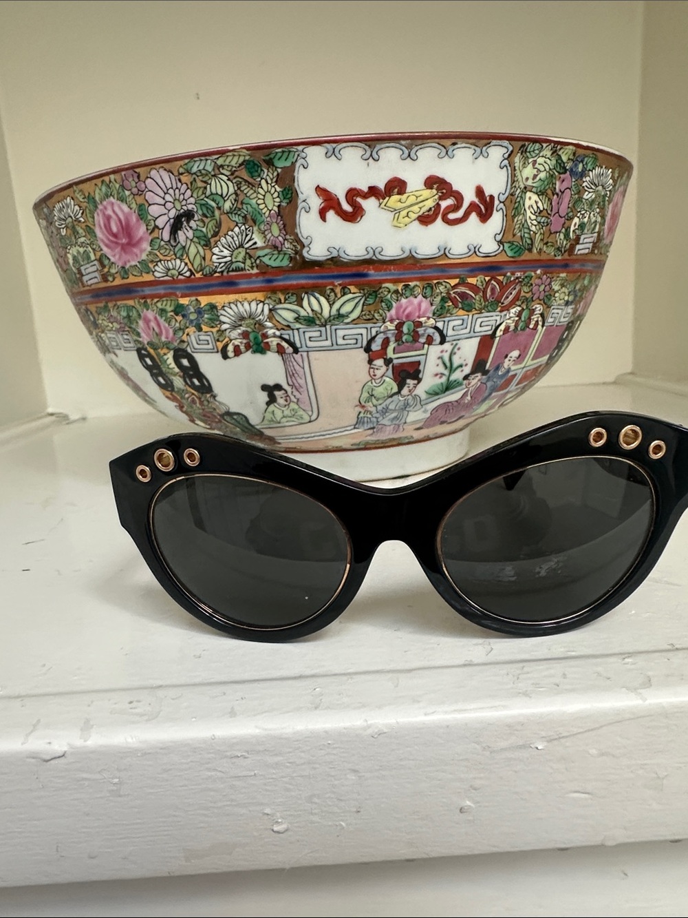 Versace Black Cat-Eye Sunglasses with Gold Eyelet Details